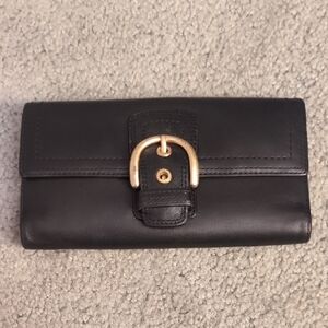 Coach Black Leather Wallet with Gold Buckle